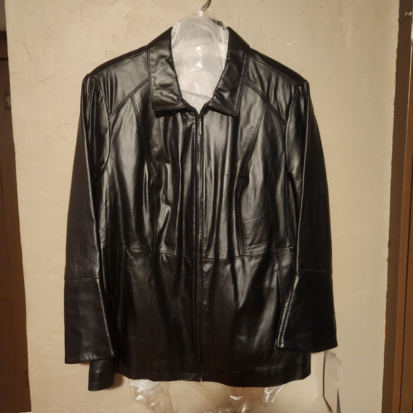 NWT Terry Lewis Vintage Retro Black Leather Jacket Bell Sleeve With Zipper 3X - Picture 1 of 5